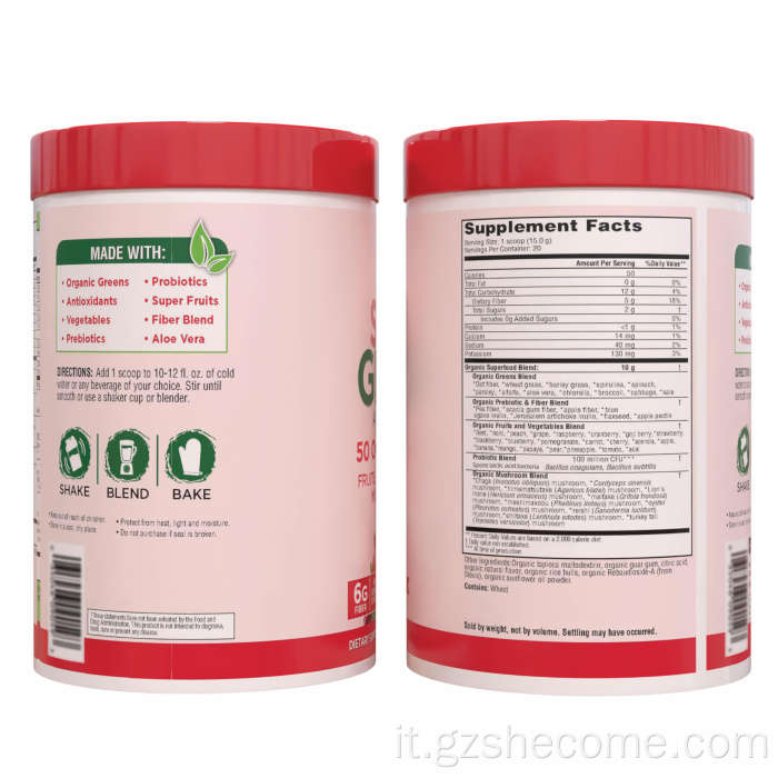 Funghi di polvere di energia organica in polvere Super Greens Berry in polvere